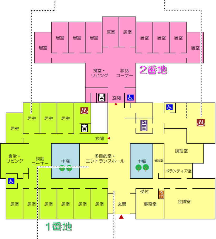 特別養護老人ホーム シェ・モア　1階の館内図