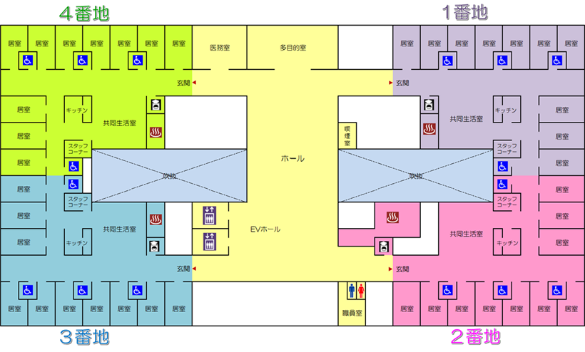 特別養護老人ホーム陽だまり（ひだまり）　2階の館内図