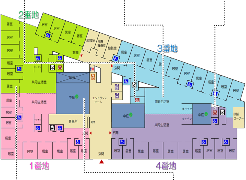 特別養護老人ホーム和心（なごみ）　1階の館内図